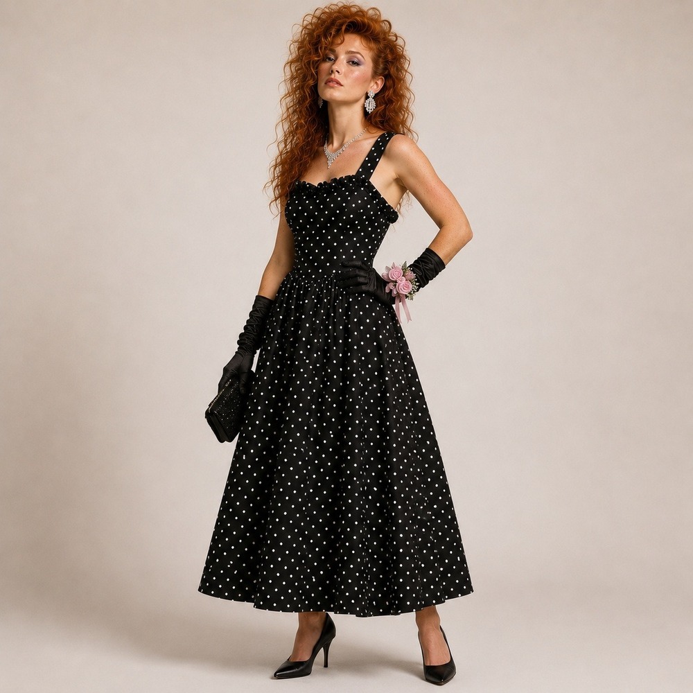 Vintage 80s Gunne Sax Polka Dot Maxi Dress Size 3